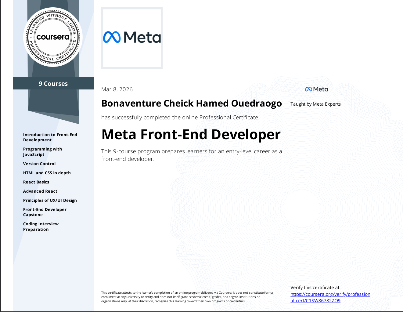 Certificat de développement Frontend